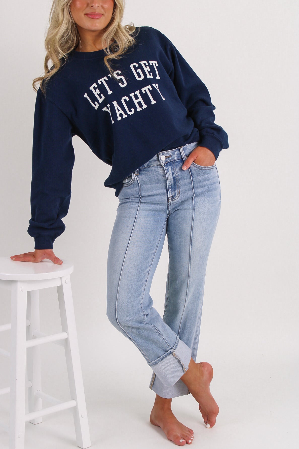 Amanda High Rise Ankle Straight Wide Cuff Jeans - Light Wash