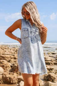 It's All About Me Sleeveless Shirt Dress - Washed Demin