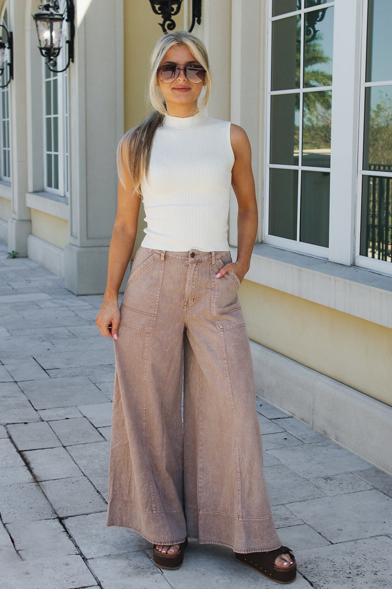 Streetwise Edge Wide Leg Carpenter Pants - Mocha