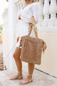 Coastal Picnic Scarf Tote Bag - Khaki