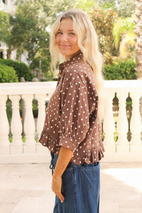 Making My Move Polka Dot Ruffled Hem Top - Coco