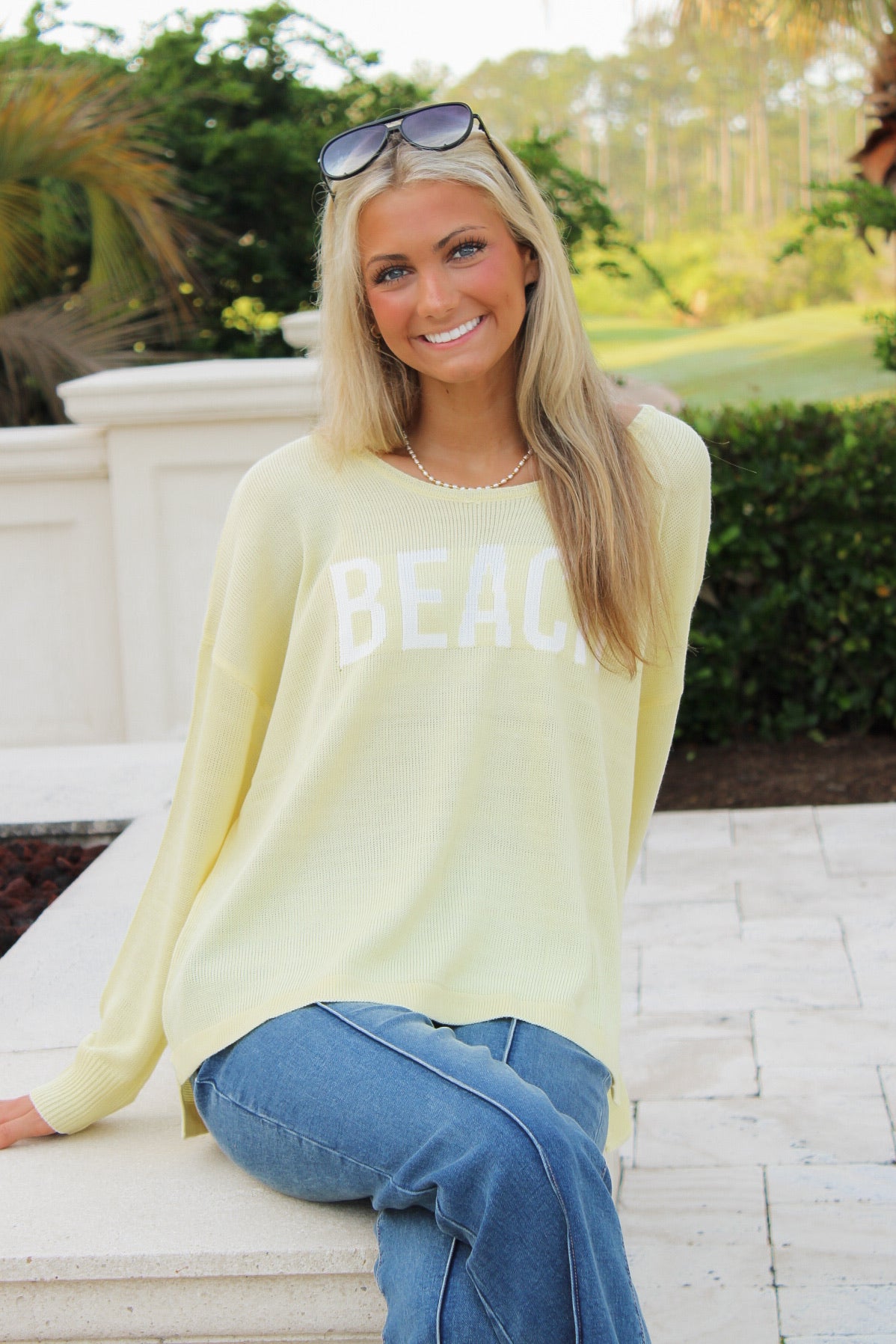 Cool Breeze BEACH Crew Neck Sweater - Lemonade