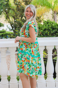 A Pop Of Color Tiered Mini Dress - Green Multi