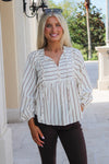 Chasing You Tie Front Striped Top - Coco
