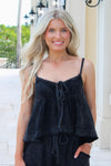 Effortless Days Mineral Washed Tie Top - Black