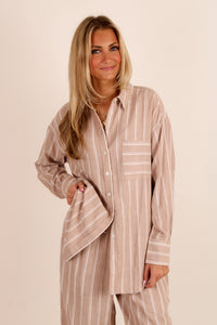 Understated Edge Striped Button Down Shirt - Almond
