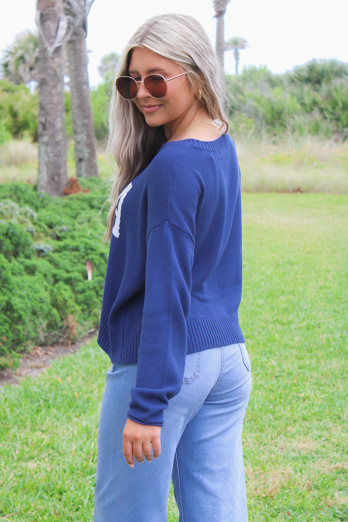 スリクソンバイデサント ニット セーター スウェット ブルー LLサイズ Z Supply: Sienna USA Sweater - Yacht Blue – Makk Fashions