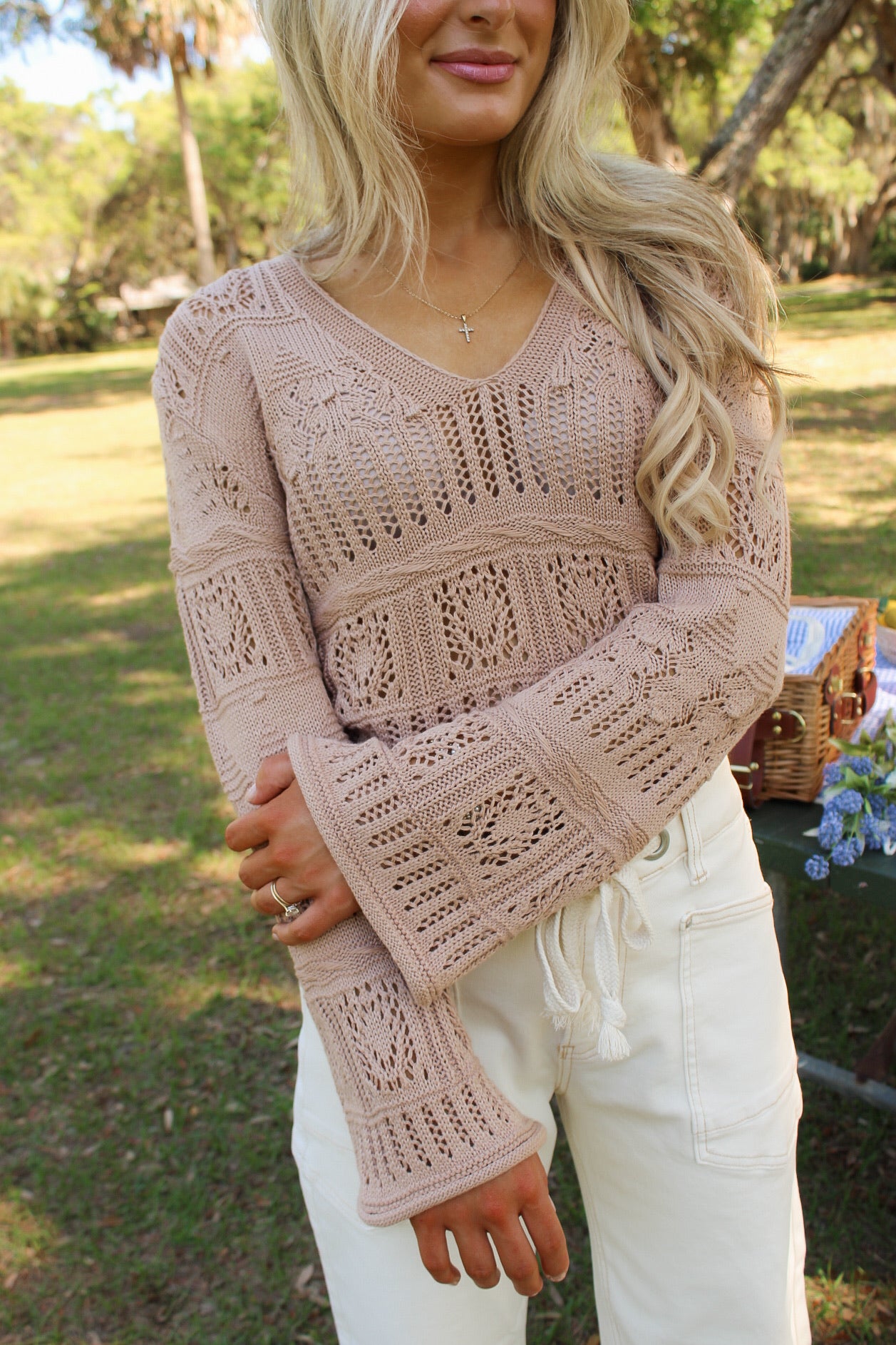 Sadie & Sage: Liquid Soul V-Neck Sweater - Taupe
