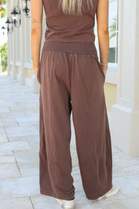 Feeling Free Mineral Washed Wide Leg Pants - Brown