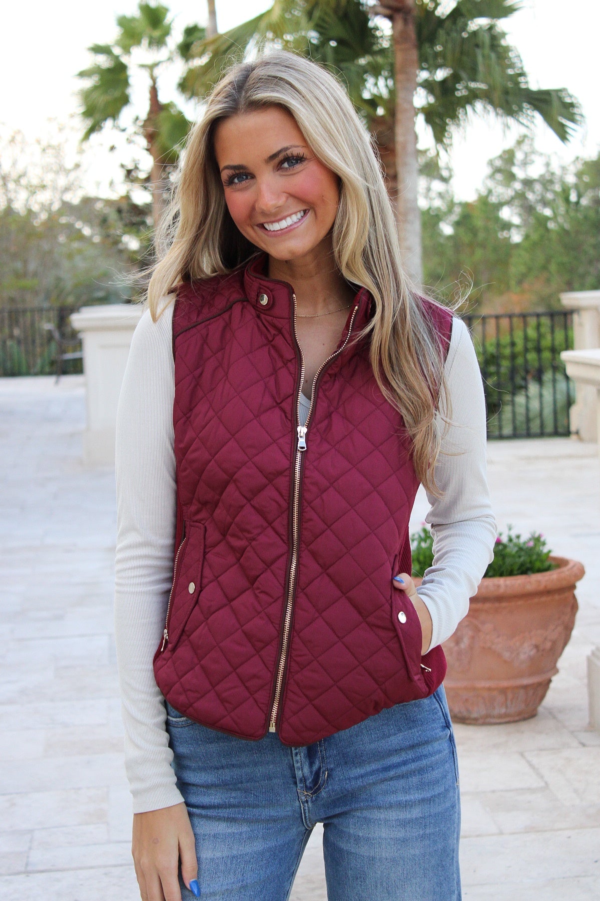 At The Lodge Quilted Padded Vest -  Wine
