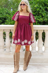 Amber Bloom Embroidered Mini Dress - Plum