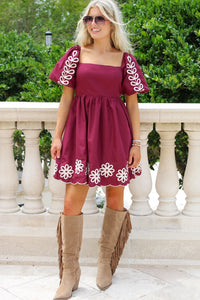 Amber Bloom Embroidered Mini Dress - Plum