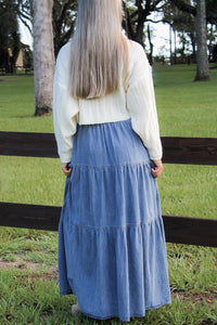 Southern Charm Tiered Maxi Skirt - Med Wash