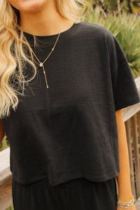 Z Supply: Sway Textured Cropped Tee - Black