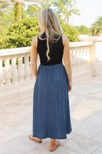 Modern Muse Mock Neck Sleeveless Midi Dress - Black Combo