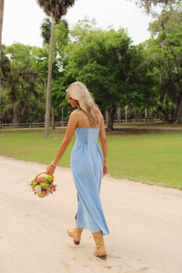 Z Supply: Angel Eyes Twill Midi Dress - Lake Blue