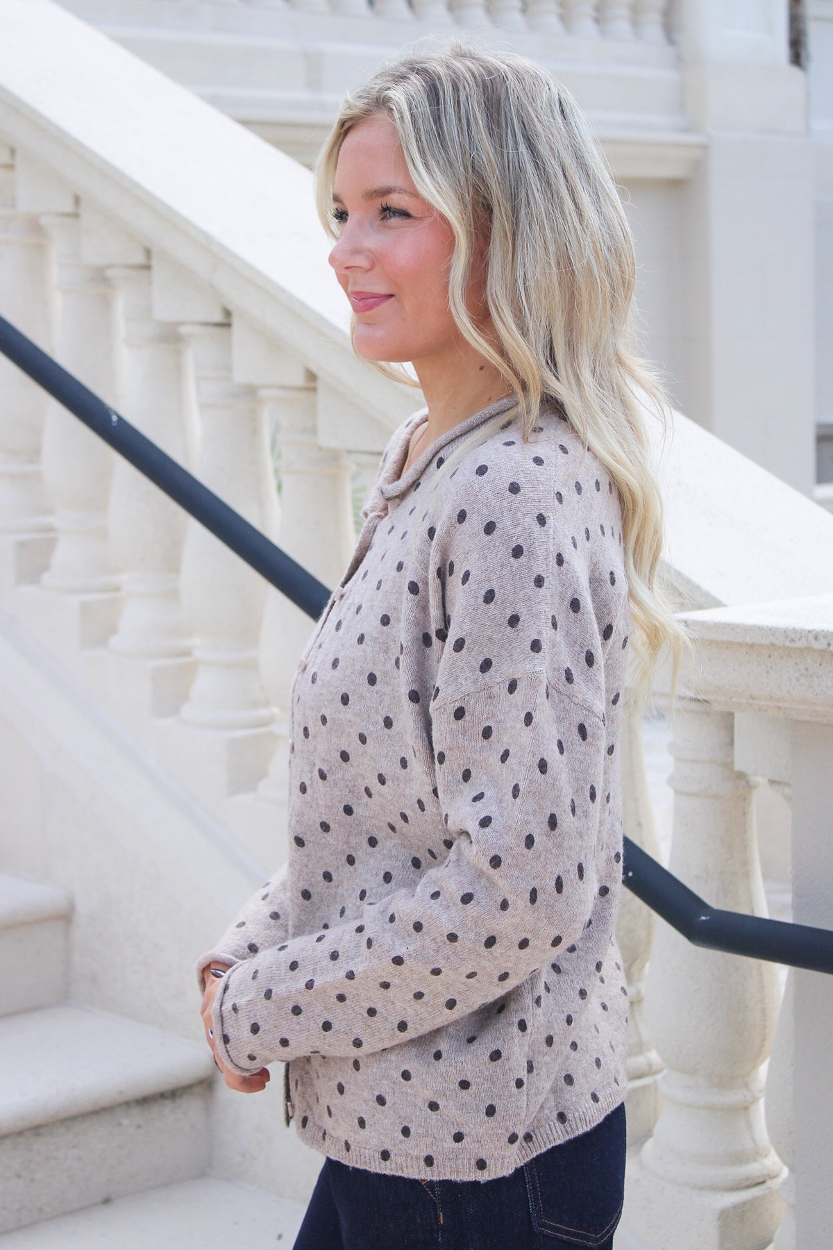The Social Scene Polka Dot Cardigan - Lt Mocha