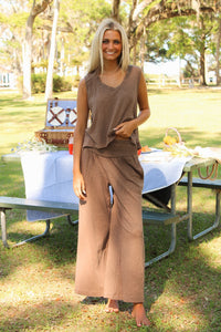 Bare Comfort Smocked Waist Pants - Brown