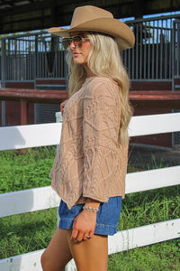 Cozy Farmhouse Cable Knit Sweater - Taupe