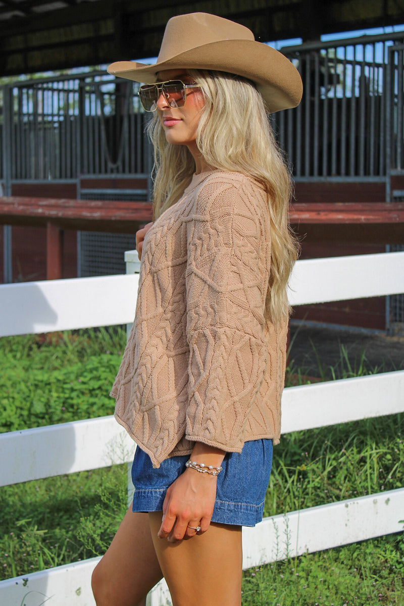 Cozy Farmhouse Cable Knit Sweater - Taupe