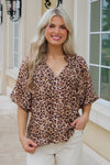 Wide Edge V-Neck Bubble Sleeve Top - Latte