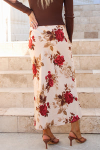 Harvest Romance Floral Midi Skirt - Khaki Multi