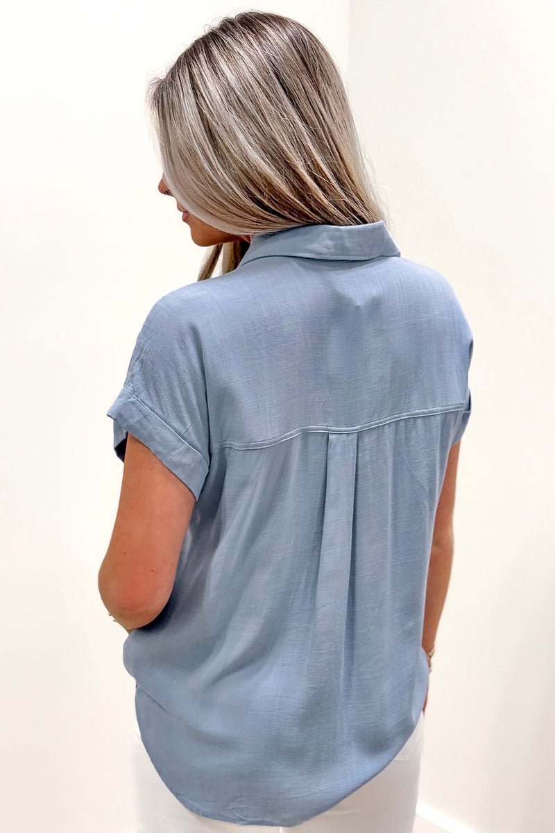 Simple Love Button Down Top - Lt. Blue