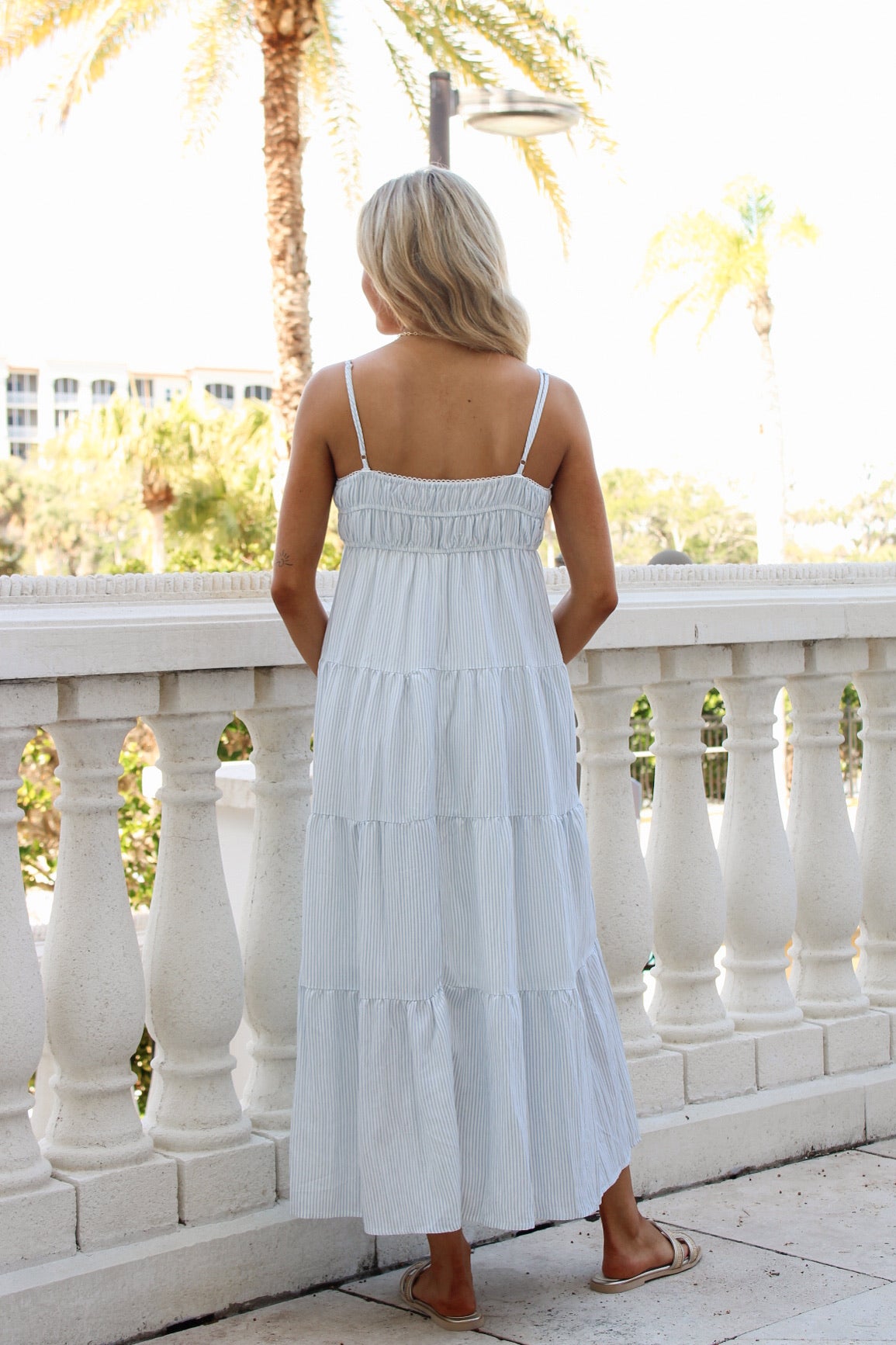 Shoreline Serenity Striped Midi Dress - Blue/White