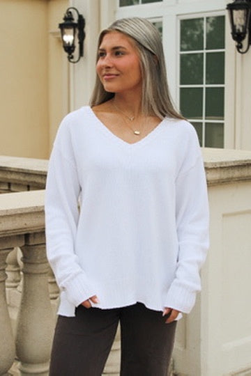 Z Supply: All Around V-Neck Sweater - White