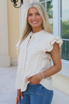 Cheer With Me Flutter Sleeve Top - Bone