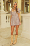 Cottage Classic Plaid Romper - Brown