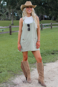 Catching Up Overall Mini Dress -  Topaz Green