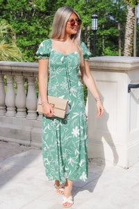 Simple Thoughts Floral Midi Dress - Green