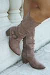 The Casey Tall Buckle Suede Boot - Taupe