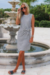 In The Moment Striped Wrap Tank Dress - Navy