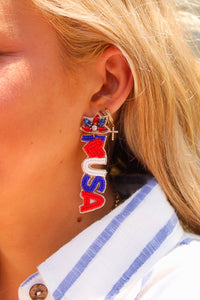 Seed Beaded "I Heart USA" Earrings