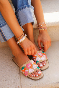 Seaside Petal Raffia Slide Sandal - Multi