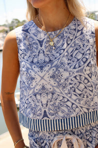 Harbor Tile Sleeveless Top - Blue