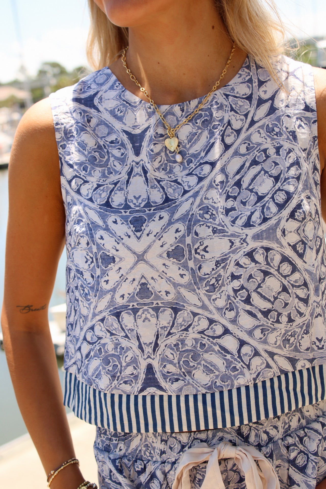 Harbor Tile Sleeveless Top - Blue