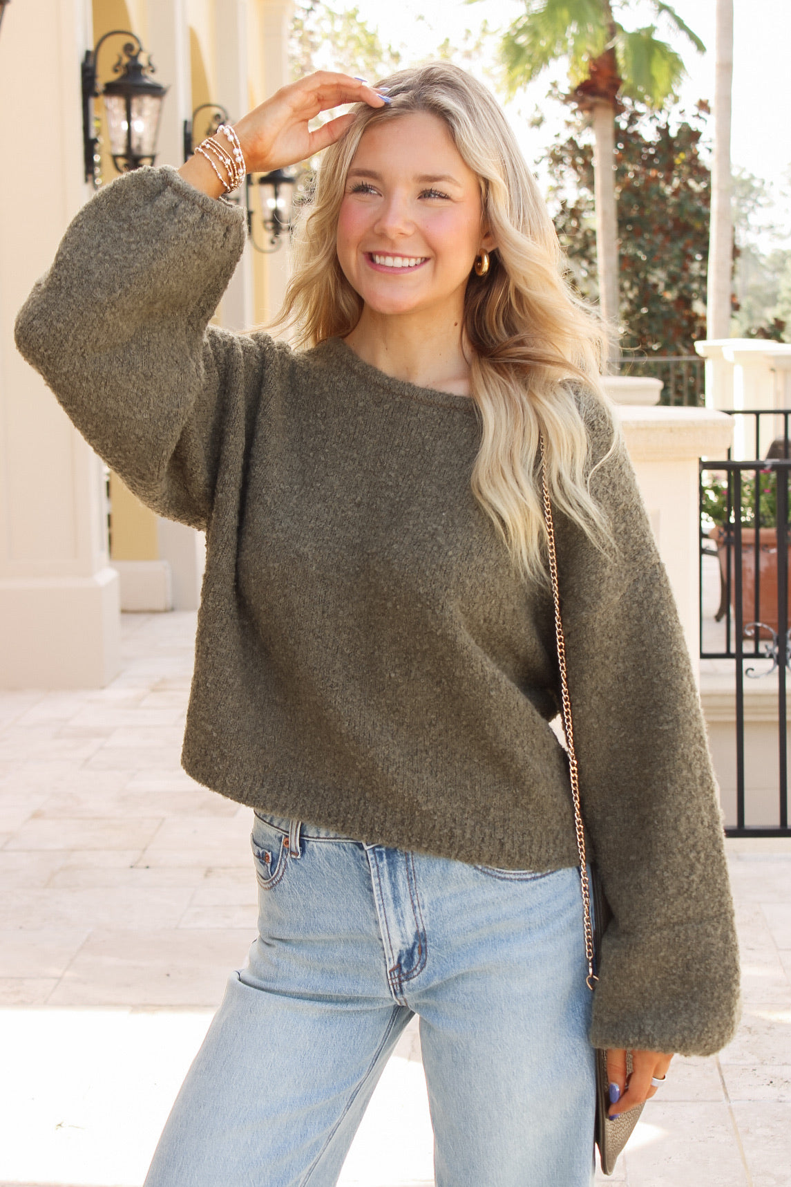 Falling Into Place Knit  Sweater - Olive