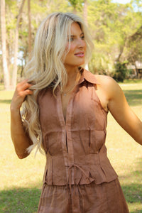 Desert Theory Collared Halter Top - Caramel