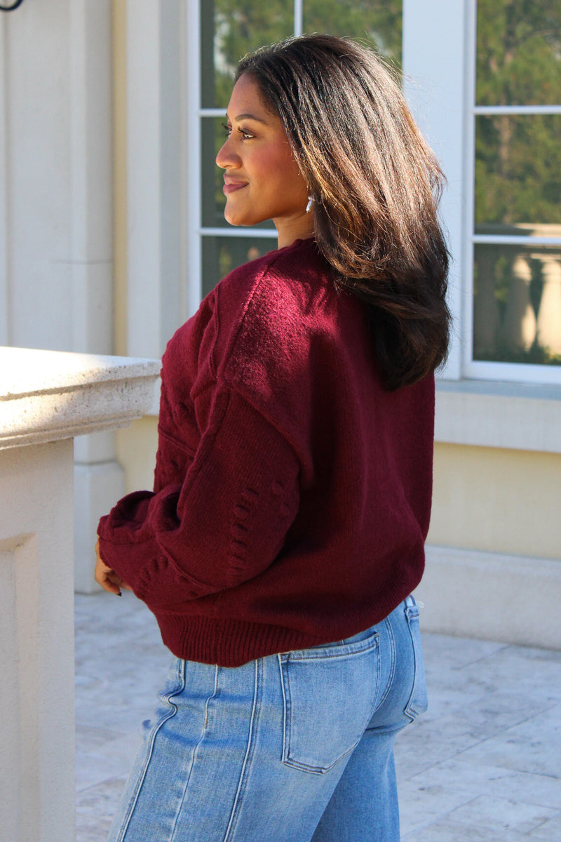 Warm Embrace Heart Sweater - Burgundy