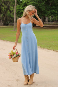Z Supply: Angel Eyes Twill Midi Dress - Lake Blue
