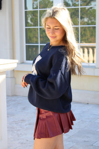 Snuggle Up Teddy Crew Neck Knit  Sweater - Navy