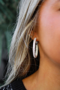 Rhinestone Wrapped Hoop Earrings - Silver