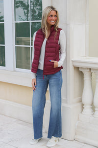 Fall In Love Light Weight Padded Vest - Burgundy