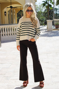 Cozy Embrace Striped Sweater - Hunter Green