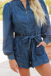 The Main Event Denim Romper - Dark Wash