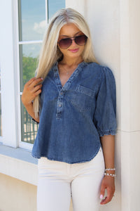 Dear John: Independence Denim Top - Blue Sidney