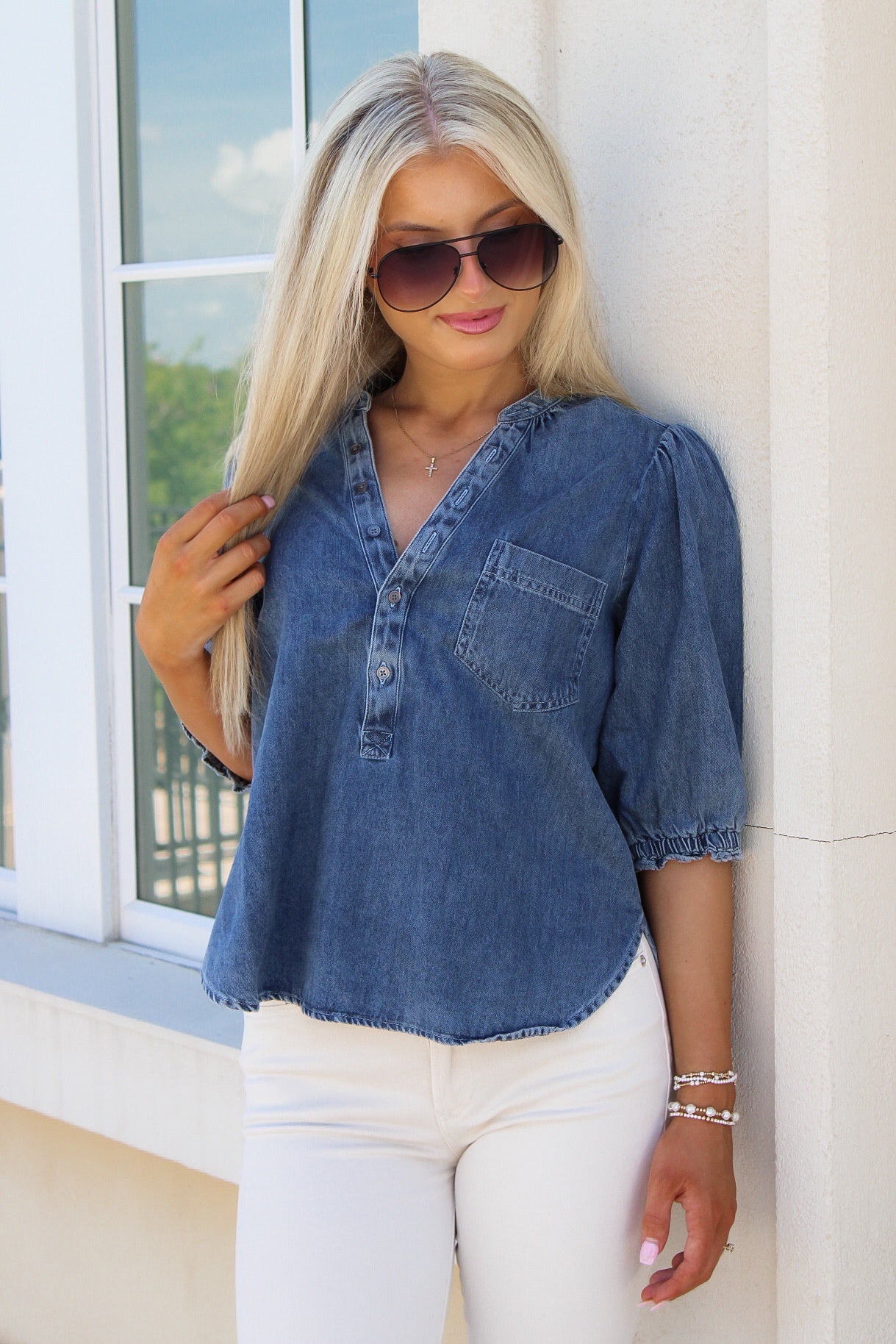 Dear John: Independence Denim Top - Blue Sidney